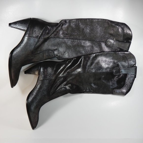 LARROUDE Louise Cowboy BOOTS Size 8 Shine Graphite Metallic Suede Leather $495 - Picture 8 of 15